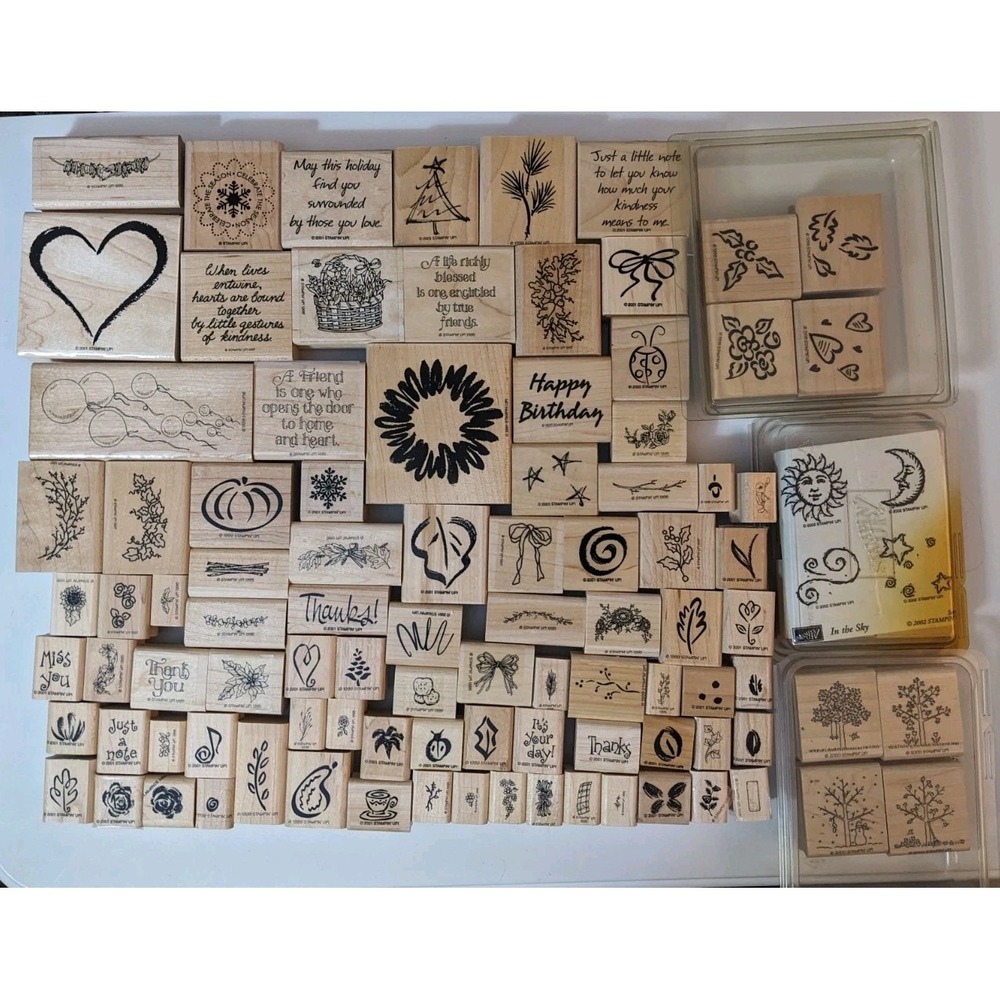 Vtg Huge lot of 95+ Wood Rubber Stamp Sets Some Rare Or Retired Cases Stampin Up